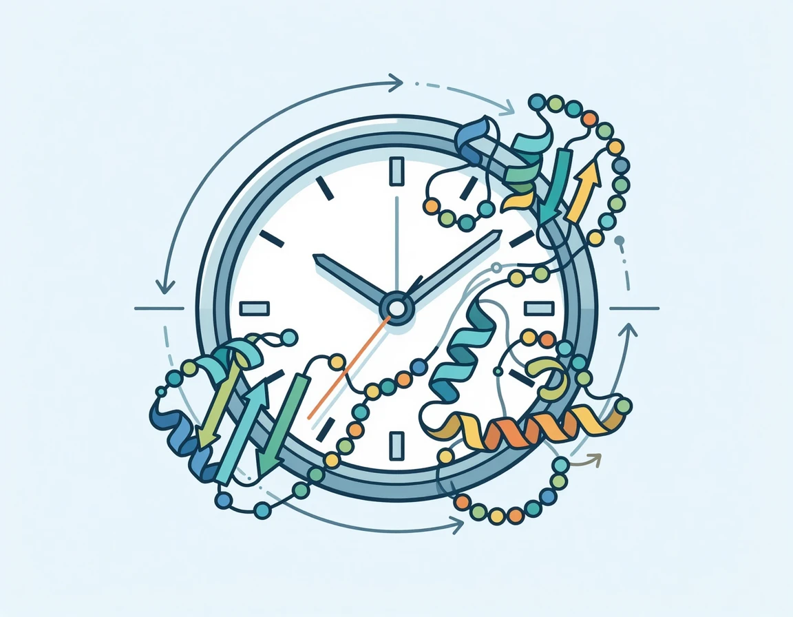 시계와 단백질 분자를 통해 섭취 타이밍을 표현한 일러스트