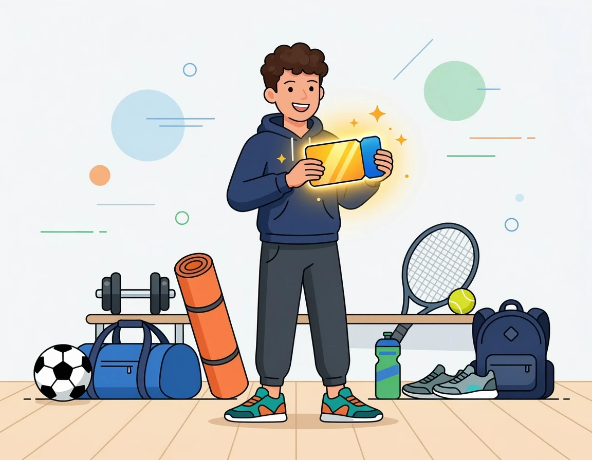 스포츠강좌이용권 바우처와 스포츠 용품 일러스트