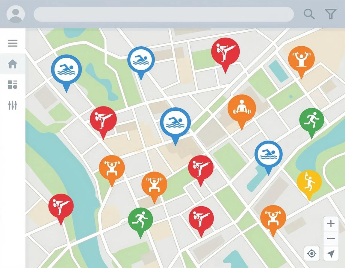 스포츠 바우처 가맹점 위치를 보여주는 지도 일러스트