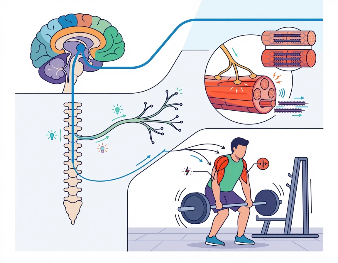 중추신경계와 근육의 상호작용을 보여주는 일러스트