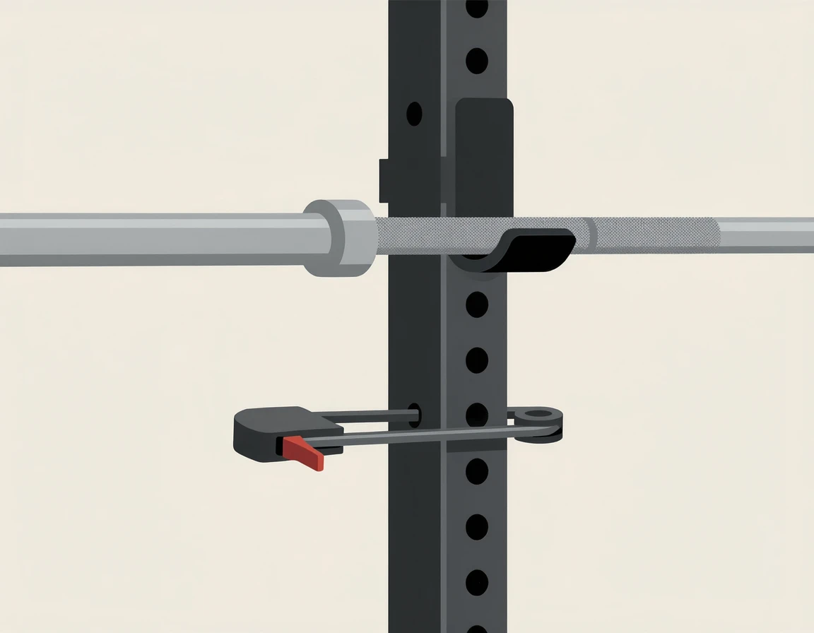 스쿼트 랙의 세이프티 바 안전 설정 모습