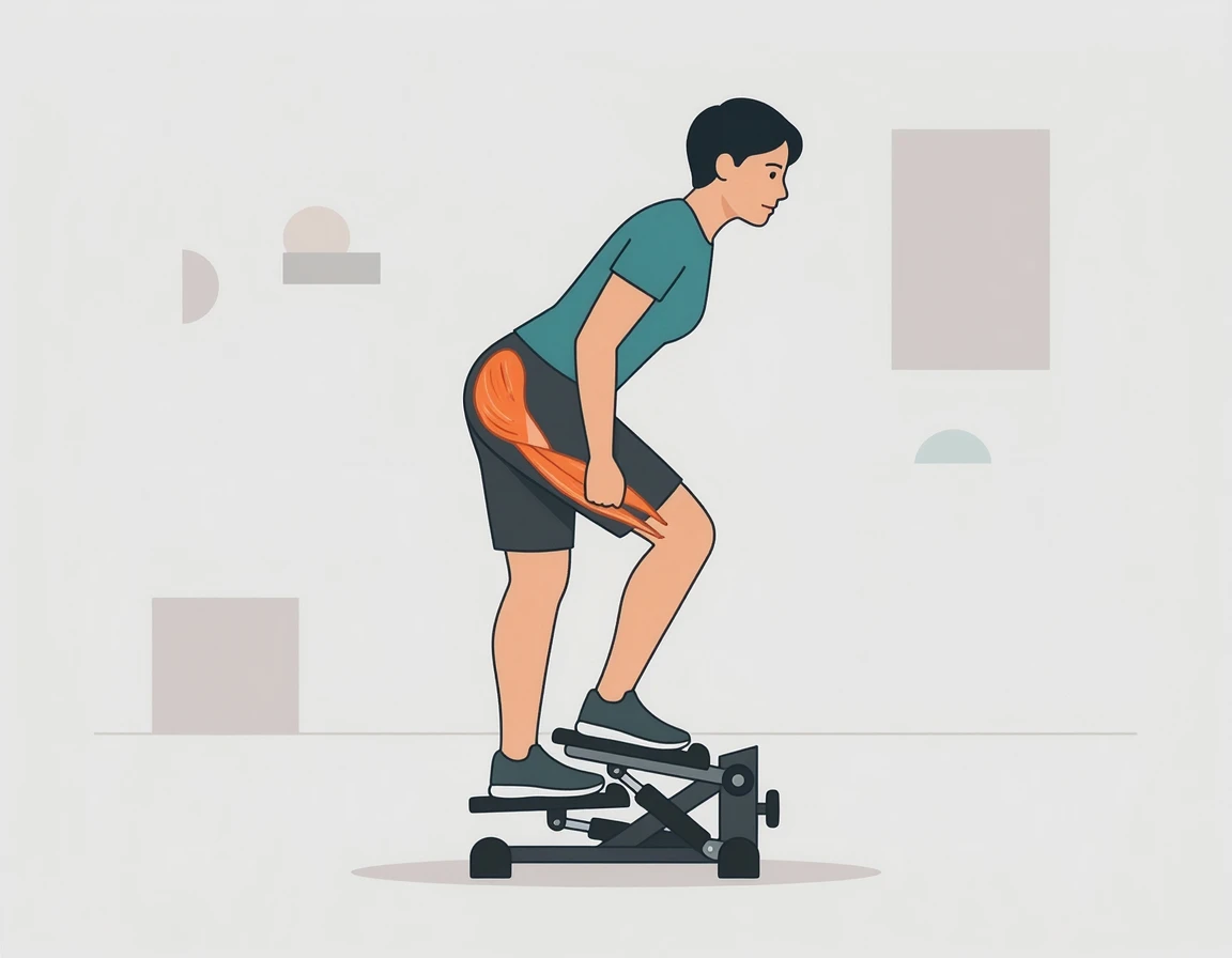 올바른 힙 힌지 자세로 스텝퍼를 사용하는 모습