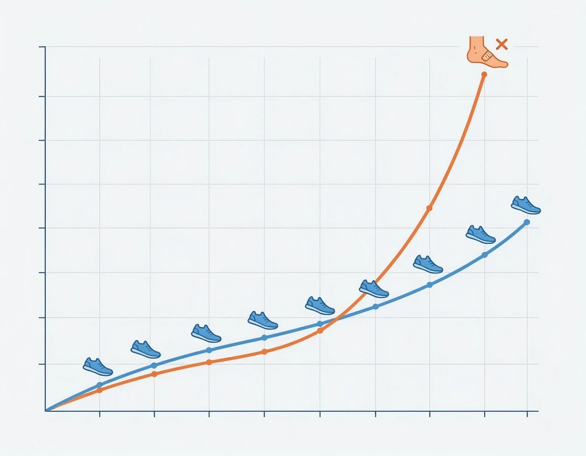 안전한 주간 러닝 거리 증가율을 보여주는 10% 법칙 그래프
