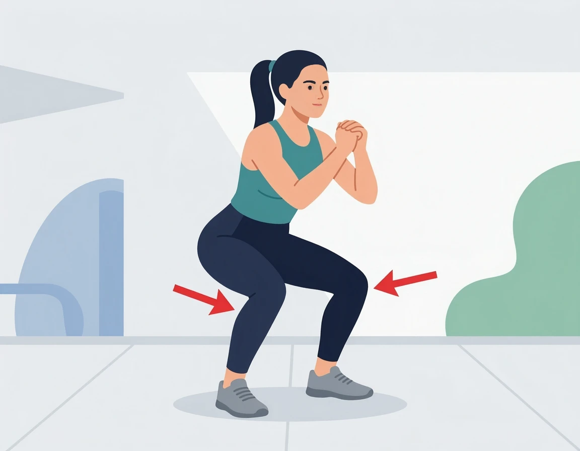 스쿼트 시 무릎이 안으로 모이는 잘못된 자세 일러스트