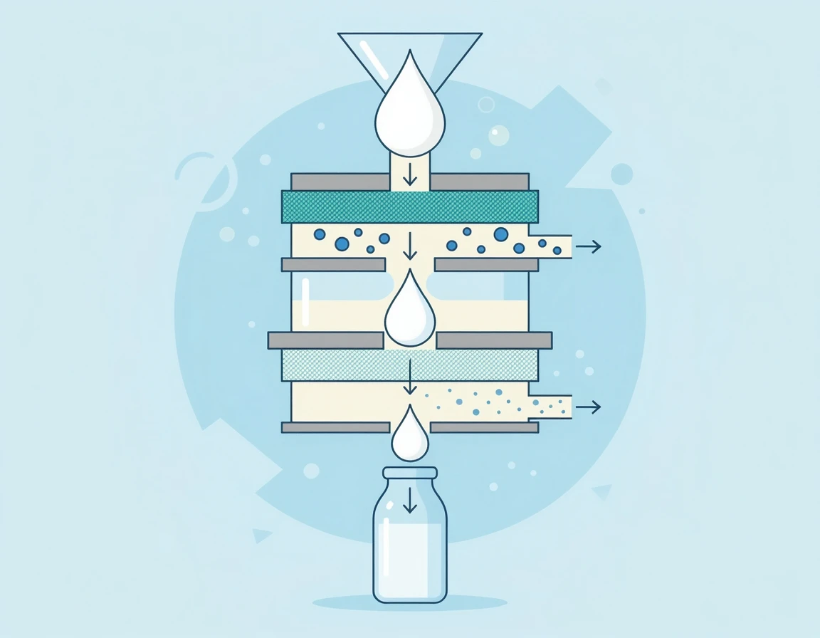 유청 단백질이 필터를 거쳐 WPC에서 WPI로 정제되는 과정