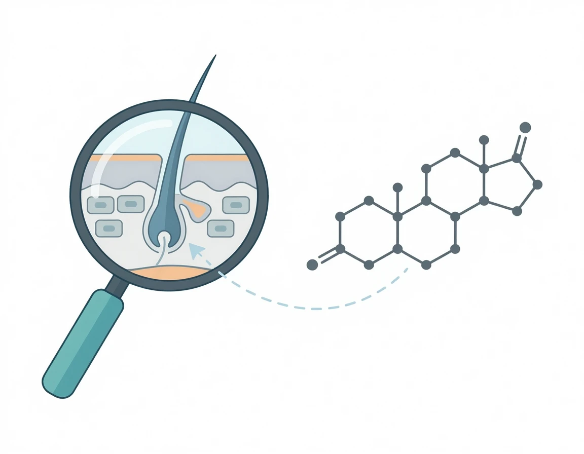 크레아틴과 탈모의 연관성을 팩트 체크하는 돋보기 일러스트