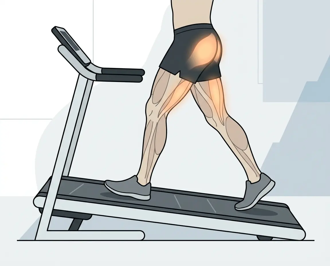 경사도 5도에서 활성화되는 둔근과 햄스트링 일러스트