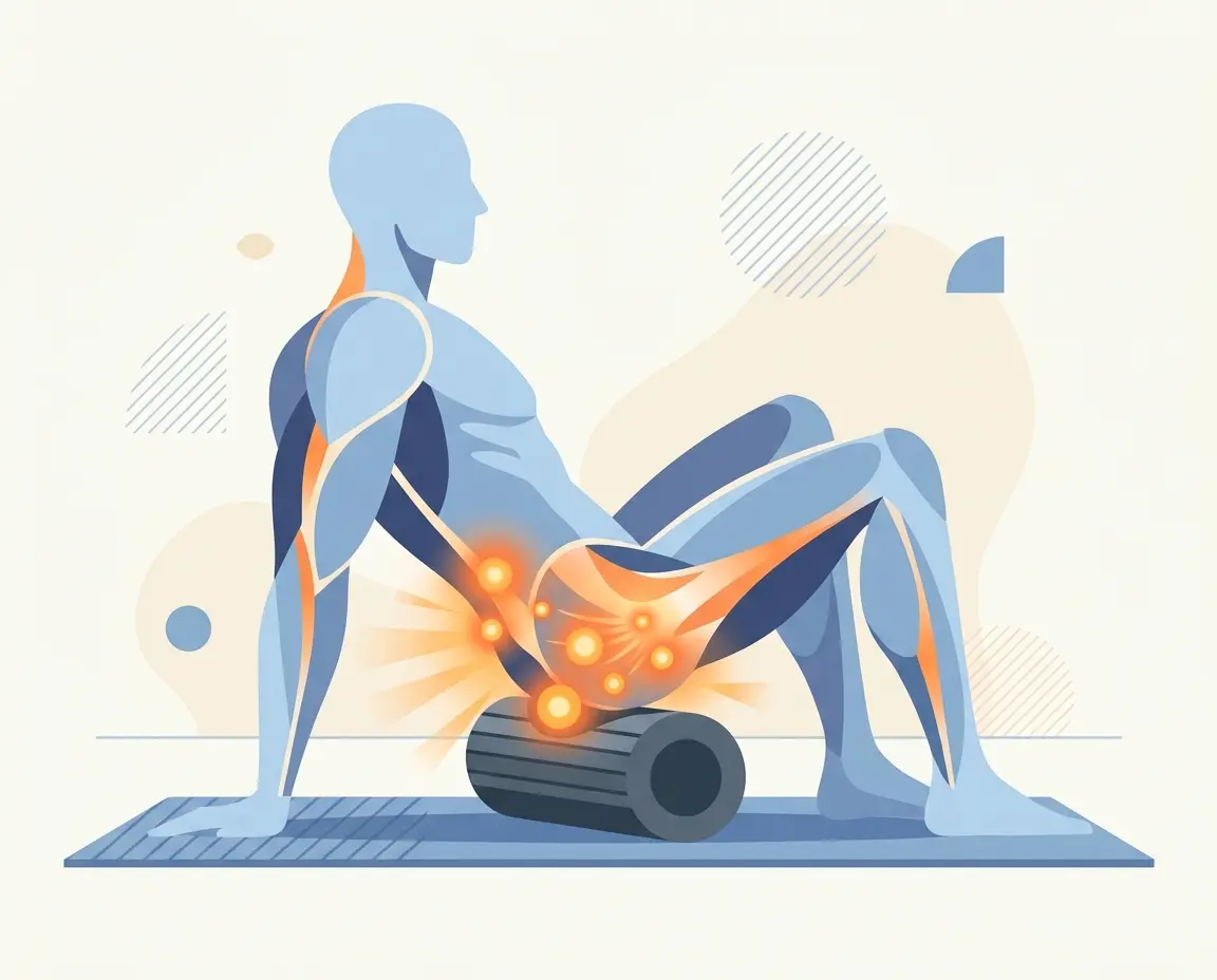 폼롤러의 신경학적 근막 이완 원리를 보여주는 해부학적 일러스트